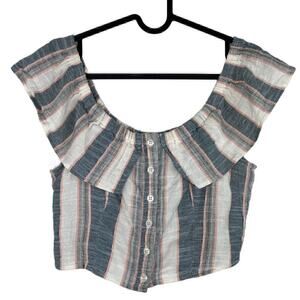 Altar'd State Striped Button Front Off the Shoulder Gauzy Crop Top Size Medium